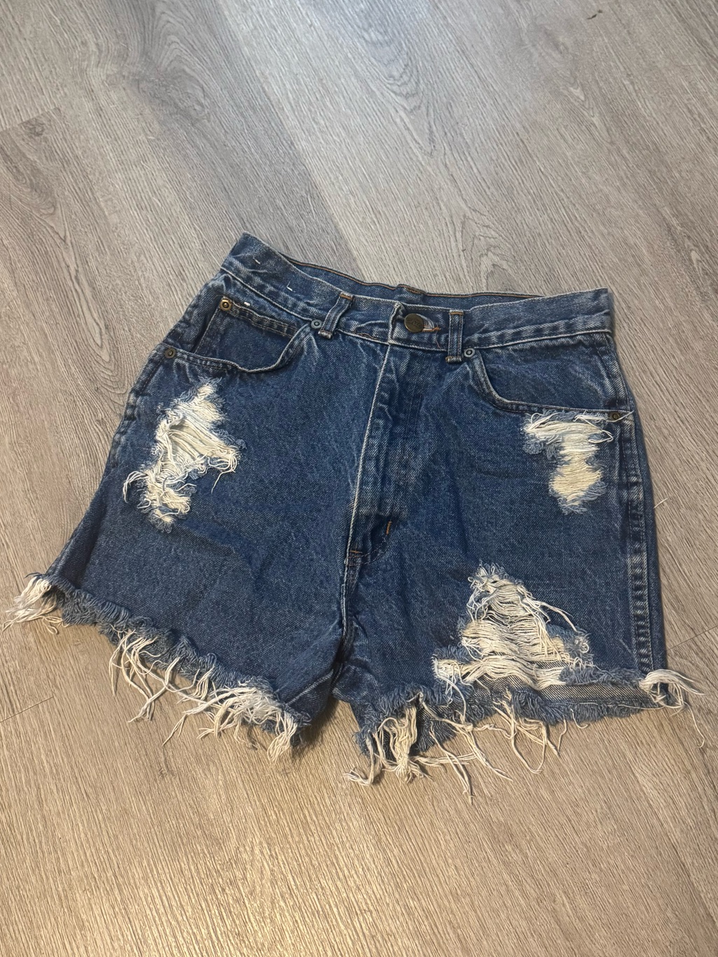 Chic Dark Blue Distressed Denim Cutoff Shorts